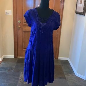 Beautiful Royal Blue Johnny Was Dress with slip w/drop waist and tiered skirt.
